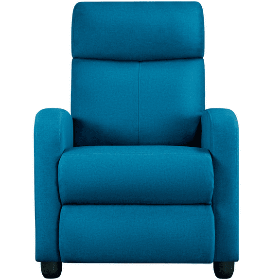 Renwick Fabric Push Back Theater Recliner Chair with Footrest, Blue