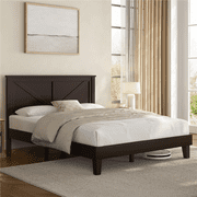 Renwick Queen Size Modern Farmhouse Platform Bed for Adults, Espresso
