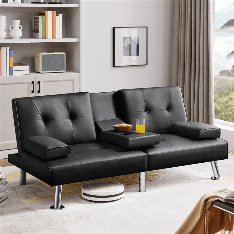 Renwick Modern Faux Leather Futon Sofa Bed Convertible Folding