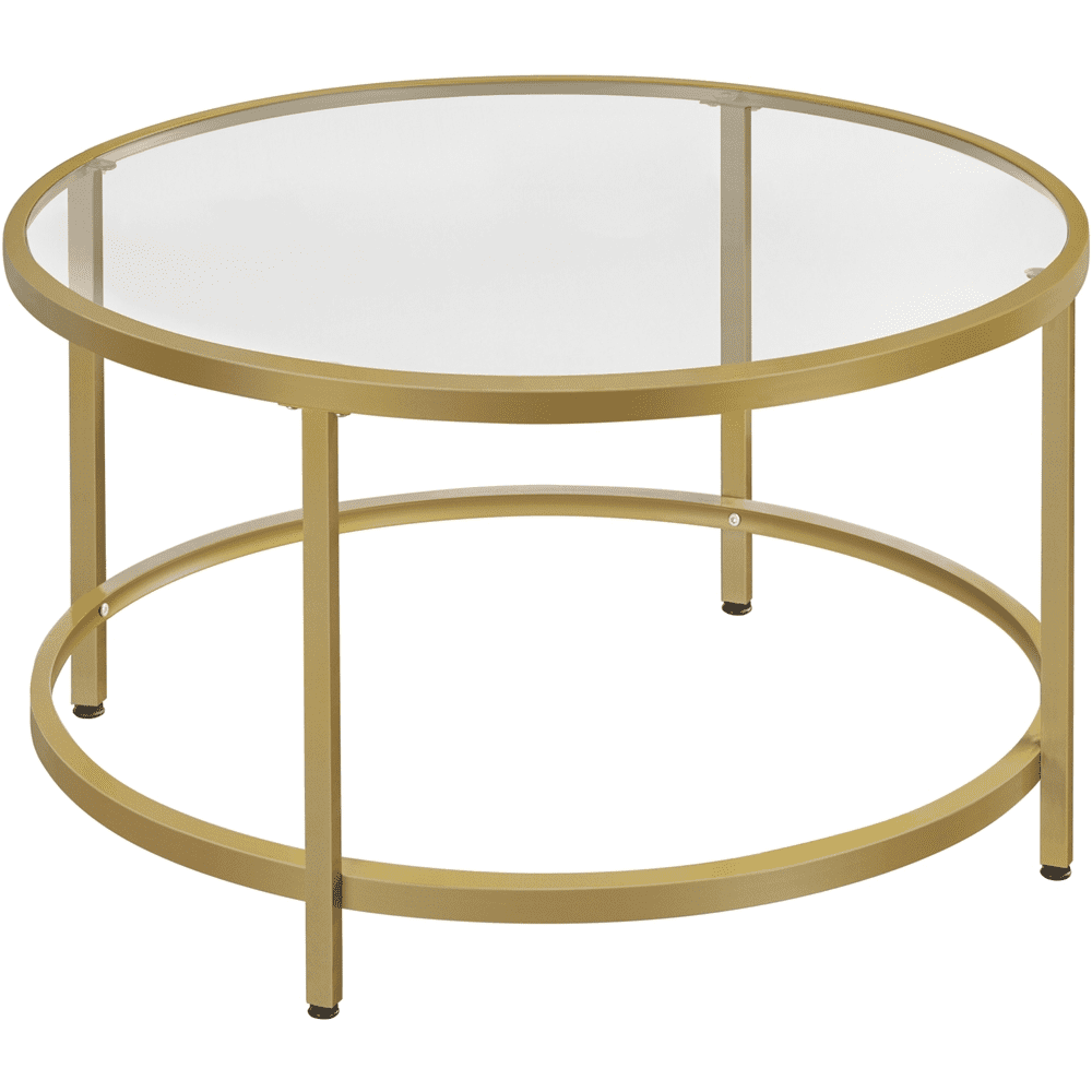 Renwick Modern Glass Top Coffee Table with Adjustable Foot Pads, Gold