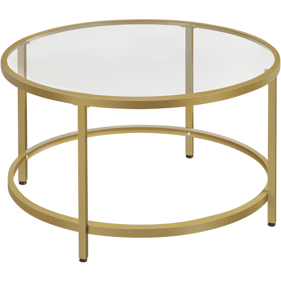 Renwick Modern Glass Top Coffee Table with Adjustable Foot Pads, Gold