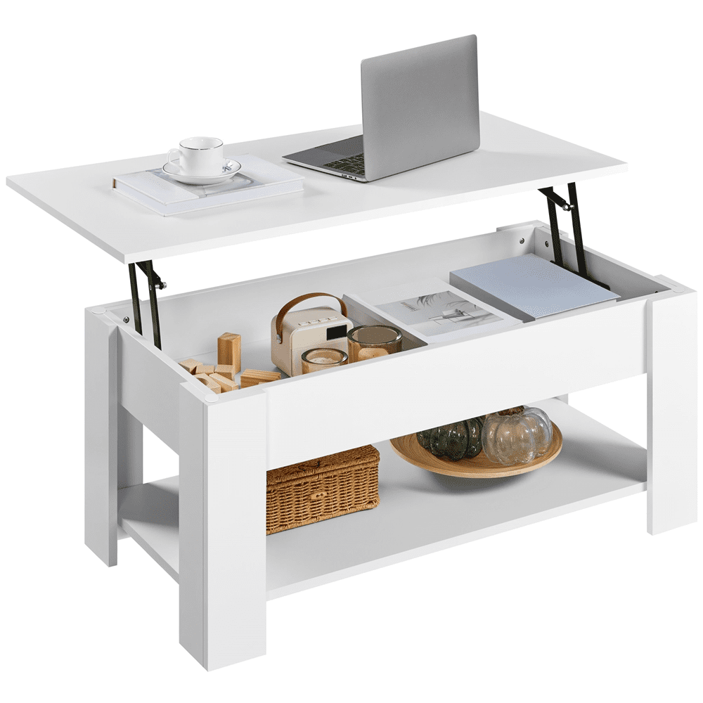 Renwick Modern Lift up Top Coffee Table with Storage Shelf, White