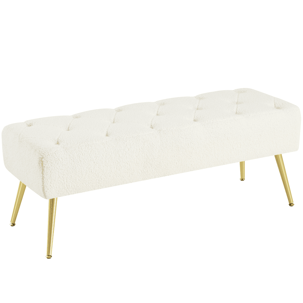 Renwick Modern Ottoman Upholstered Footstool Bench, Ivory