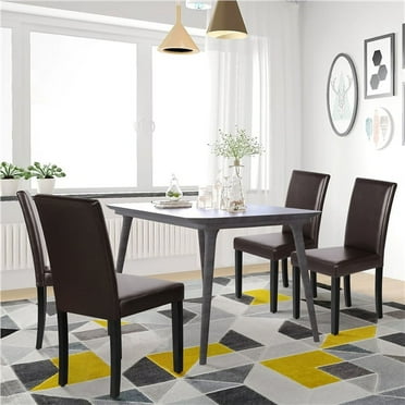Easyfashion Modern Padded Leather Dining Chair for Home, Set of 4, Brown