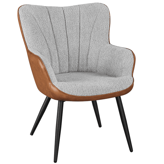 Renwick Modern Upholstered Faux Leather Accent Chair with Pleated Curved Back, Retro Brown