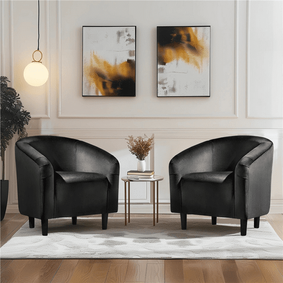 Renwick Modern Upholstered Accent Chair, Set of 2, Black Velvet