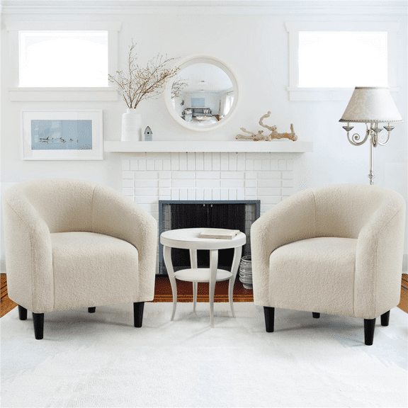 Renwick Modern Upholstered Tub Chair for Living room, Set of 2, Ivory Boucle