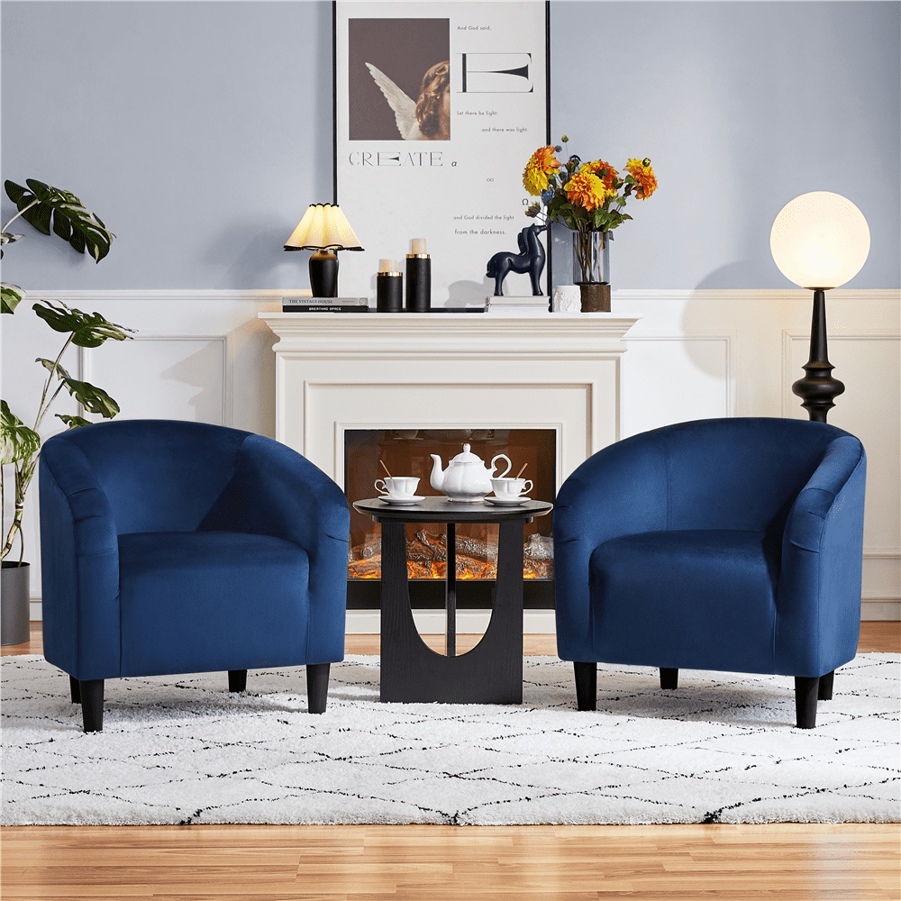 Free Shipping Renwick Modern Upholstered Tub Chair Set of 2 Navy Blue Velvet Walmart