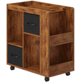 thumbnail image 1 of Renwick Modern Wooden Rolling Side Table with 2 Foldable Fabric Drawers and Magazine Racks, Rustic Brown, 1 of 10