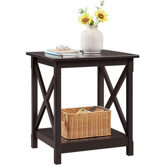 Renwick Modern X Design Wood End Table with Storage Shelf for Living Room, Espresso