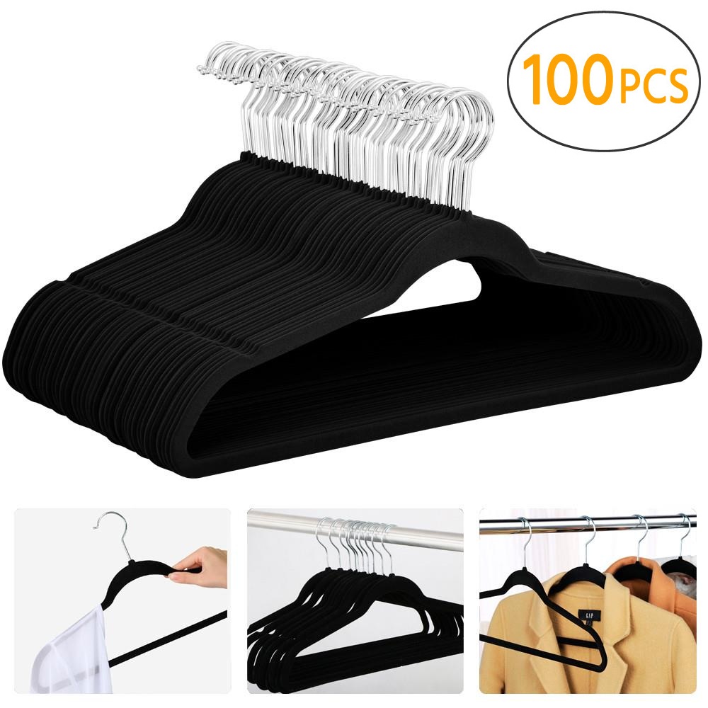 Renwick Non Slip Velvet Clothing Hangers, 100 Pack, Black - image 1 of 10