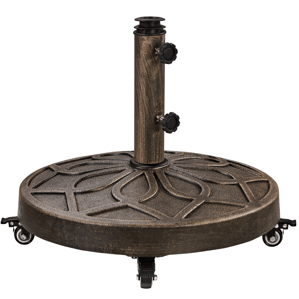 castlecreek bronze market patio umbrella base Two-Tone 9' Outdoor Push-Button Tilt Sun Shade for Deck, Yard, Backyard, Pool, Khaki/Black 34 x 34 x 7.5 Weight PURPLE LEAF Market Umbrella Table