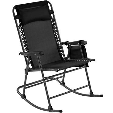 Renwick Outdoor Foldable Rocking Chair with Headrest Pillow, Black