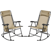 Renwick Outdoor Foldable Rocking Chair with Headrest Pillow, Set of 2, Beige