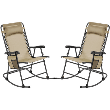 Renwick Outdoor Foldable Rocking Chair with Headrest Pillow, Set of 2, Beige