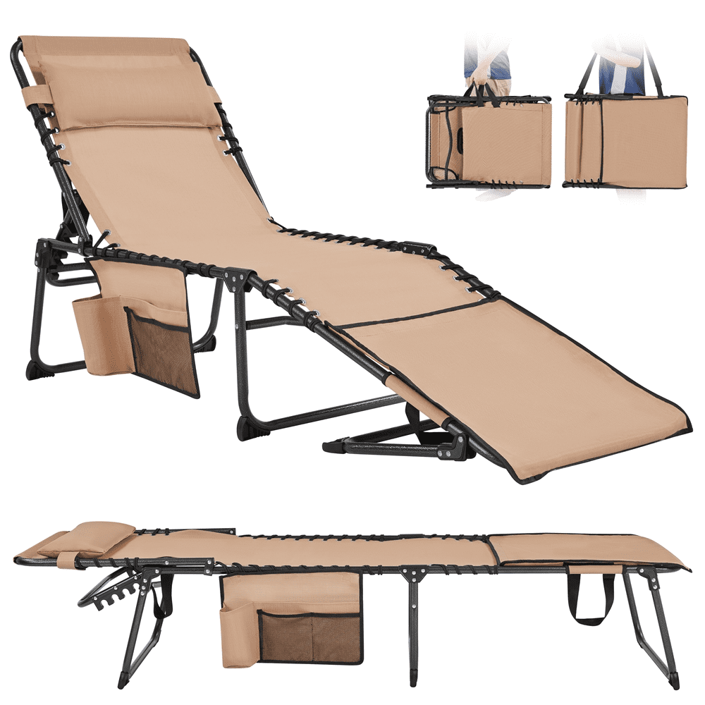 Renwick Outdoor Folding Adjustable Tanning Chair with Face Hole, Beige