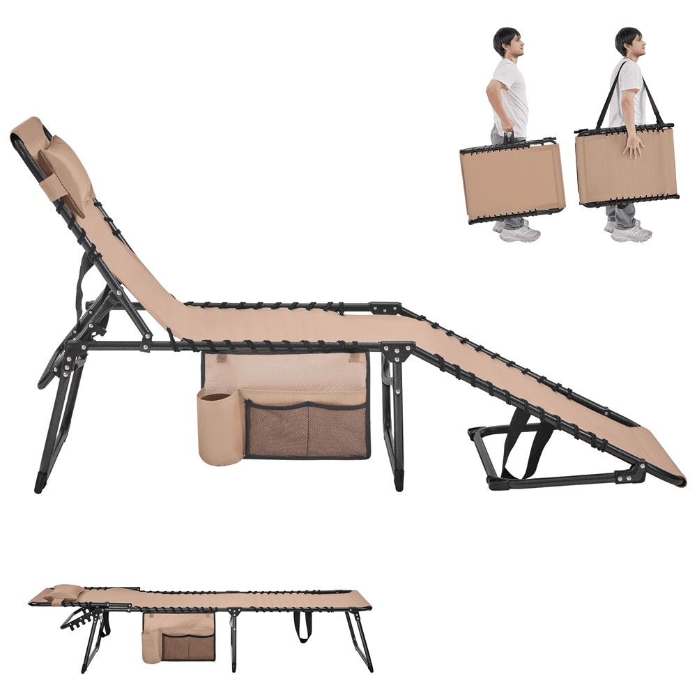 Renwick Outdoor Folding Tanning Chair with 5 Back Position, Beige