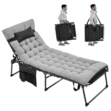Renwick Outdoor Folding Tanning Chair with Removable Padded Cushion, Black