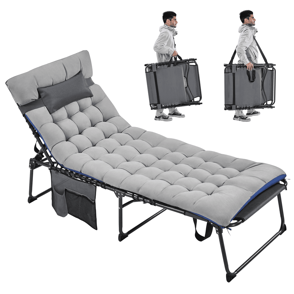 Renwick Outdoor Folding Tanning Chair with Removable Padded Cushion, Gray