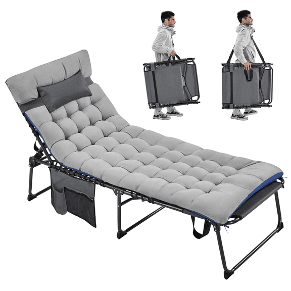 Renwick Outdoor Folding Tanning Chair with Removable Padded Cushion, Gray