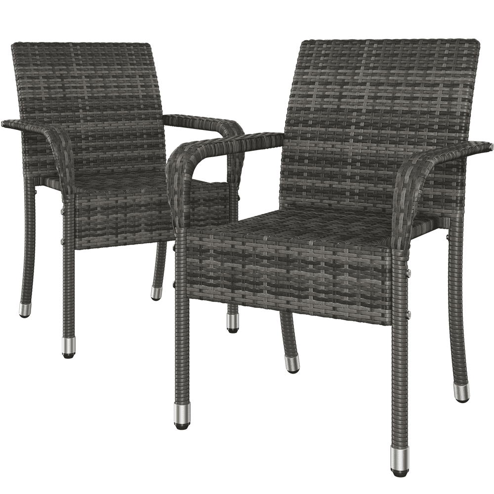 Renwick Outdoor PE Rattan Chair with Armrests and Adjustable Footpads, Set of 2, Gray