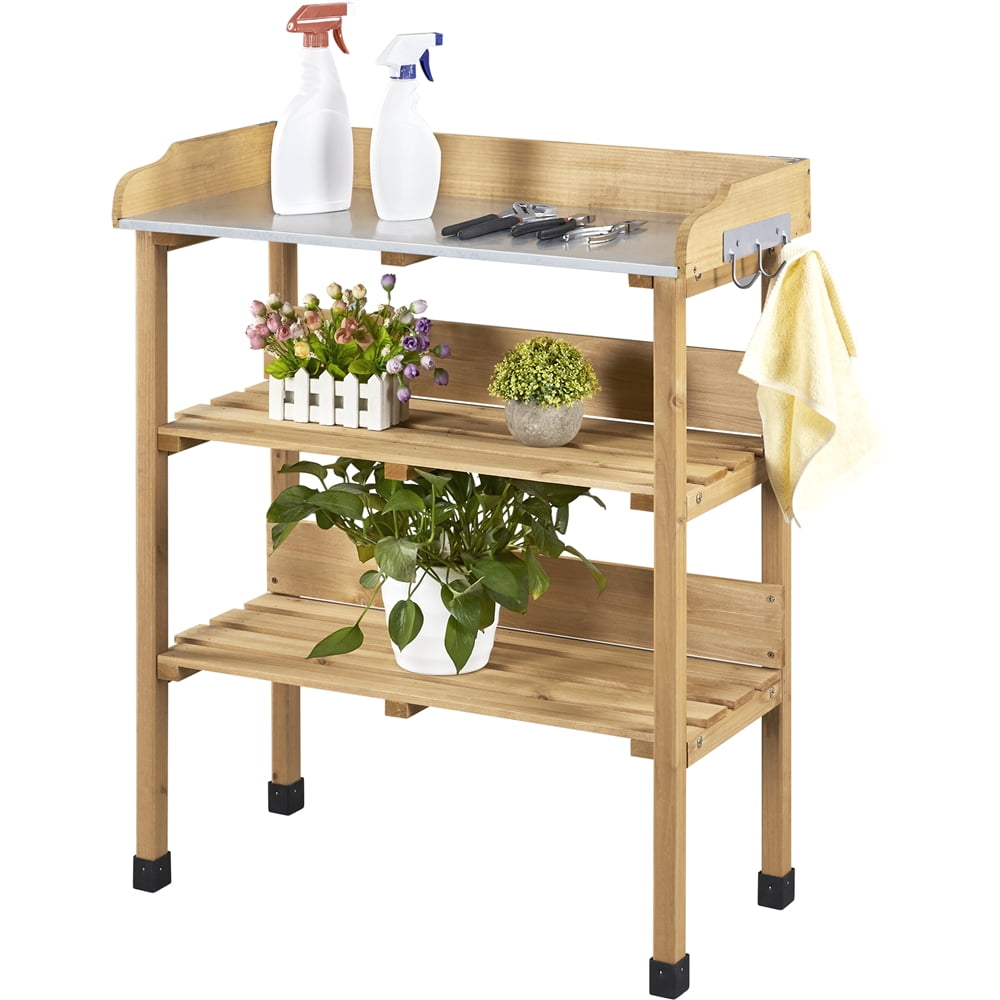 Renwick Outdoor Potting Bench Table with Storage Shelf,Natural Wood