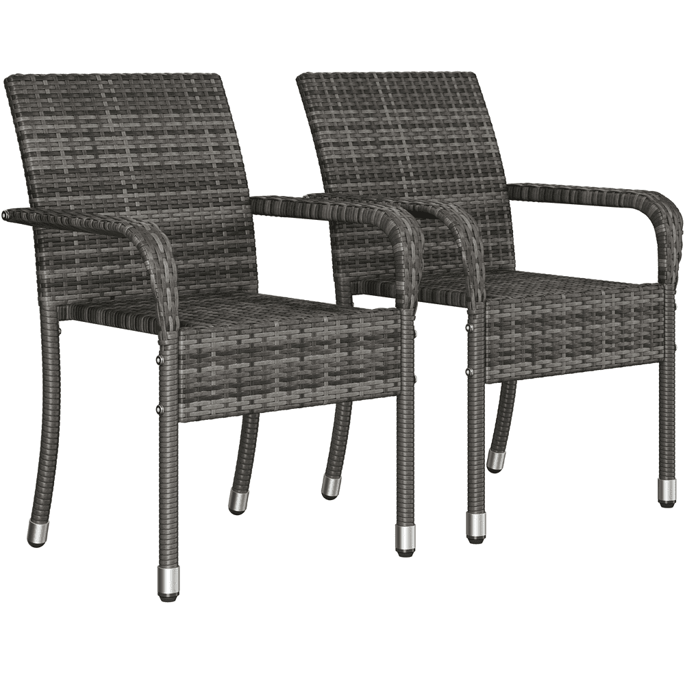 Renwick Outdoor Rattan Chair with Armrests, Set of 2, Gray