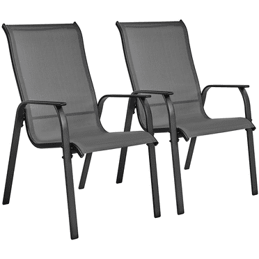 Renwick Outdoor Stackable Dining Chairs with Backrest and Armrests, Set of 2, Gray