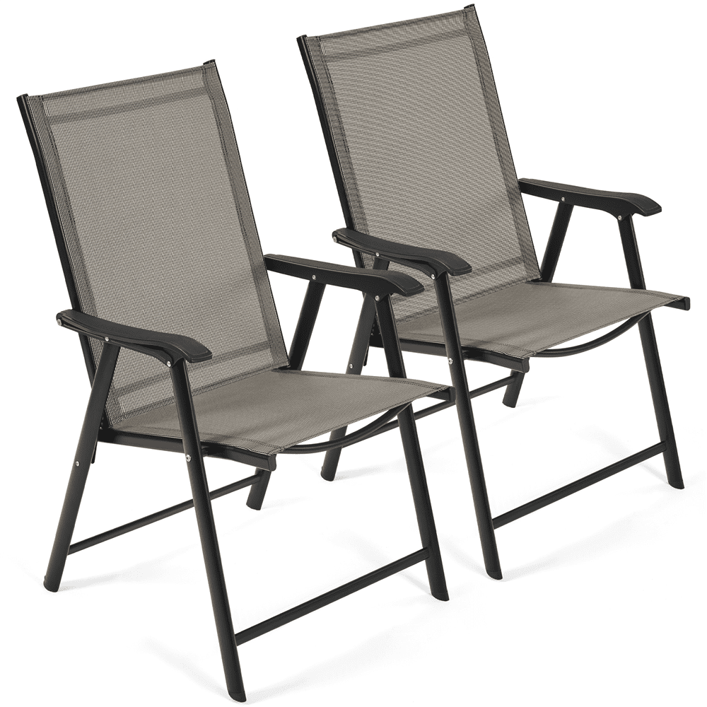 Renwick Outdoor Texteline Folding Dining Chairs with Backrest, Set of 2, Brown