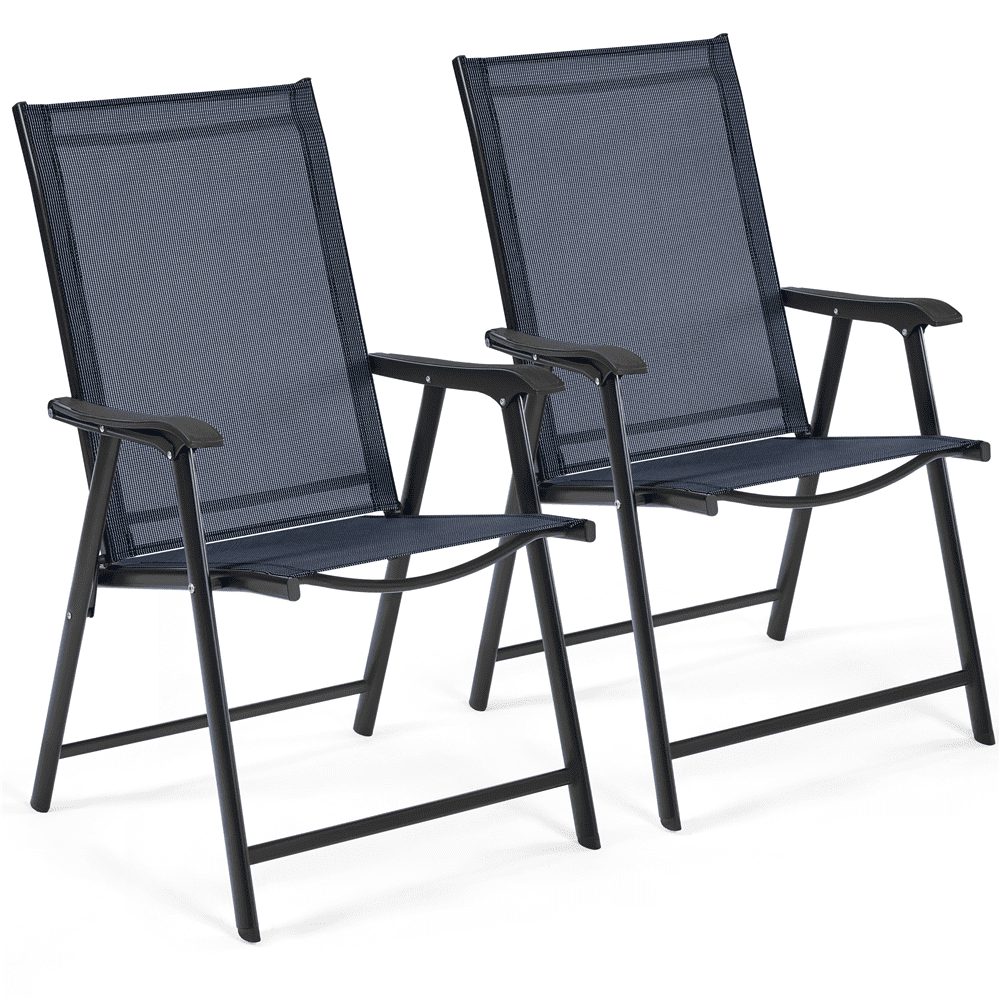 Renwick Outdoor Texteline Folding Dining Chairs with Backrest, Set of 2, Navy Blue