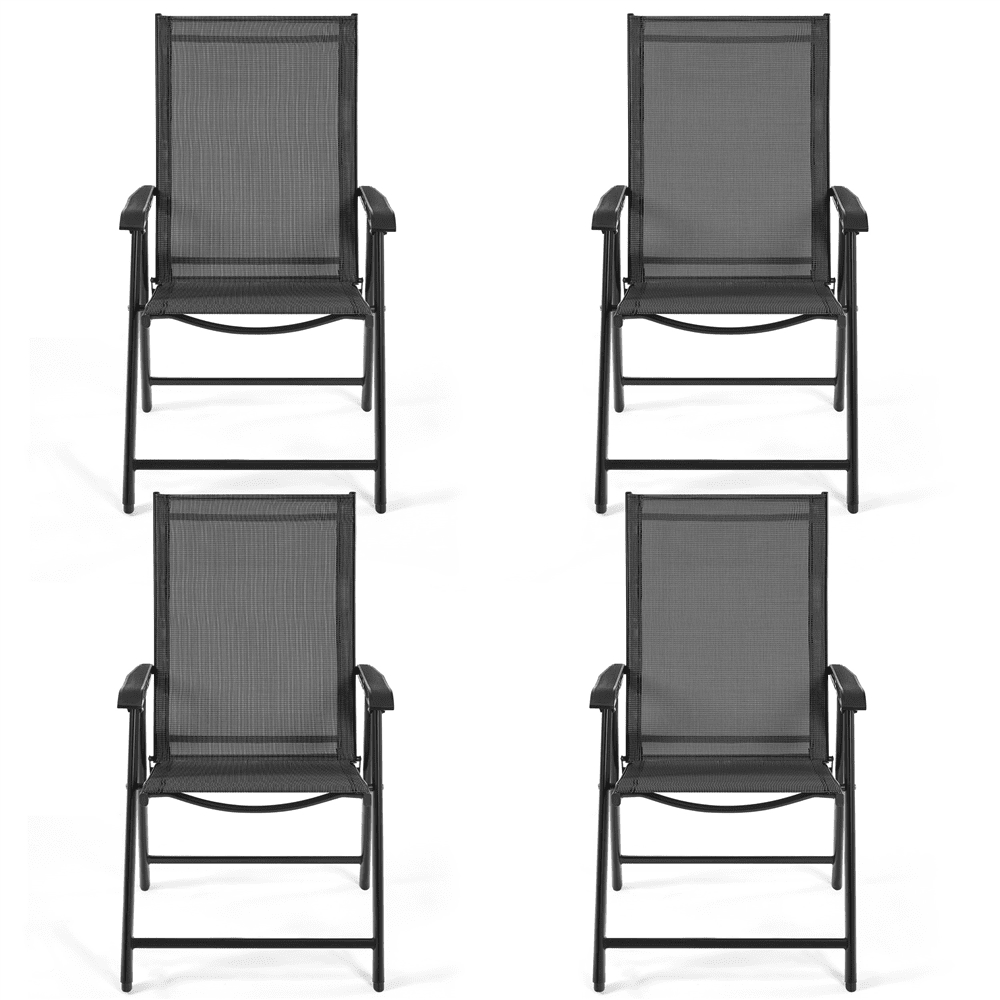 Renwick Outdoor Texteline Folding Dining Chairs with Backrest, Set of 4, Black