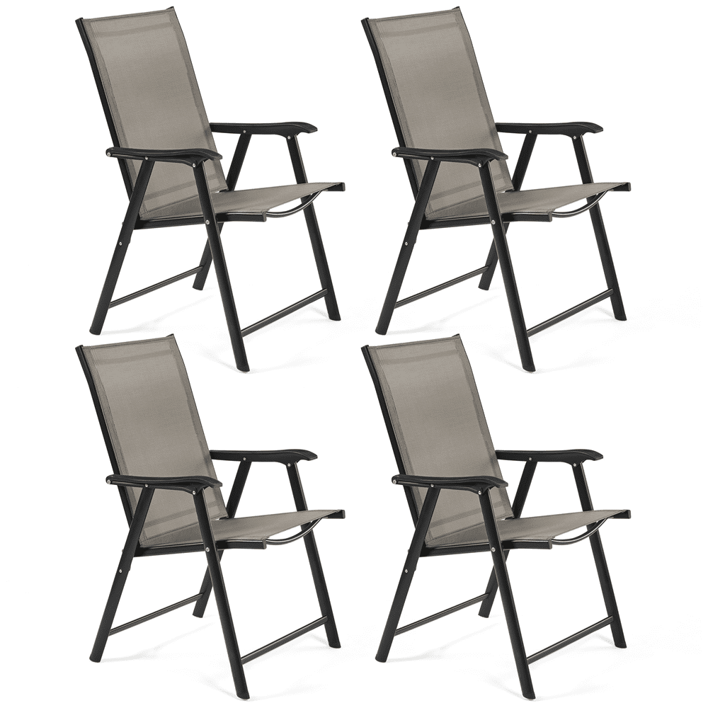 Renwick Outdoor Texteline Folding Dining Chairs with Backrest, Set of 4, Brown