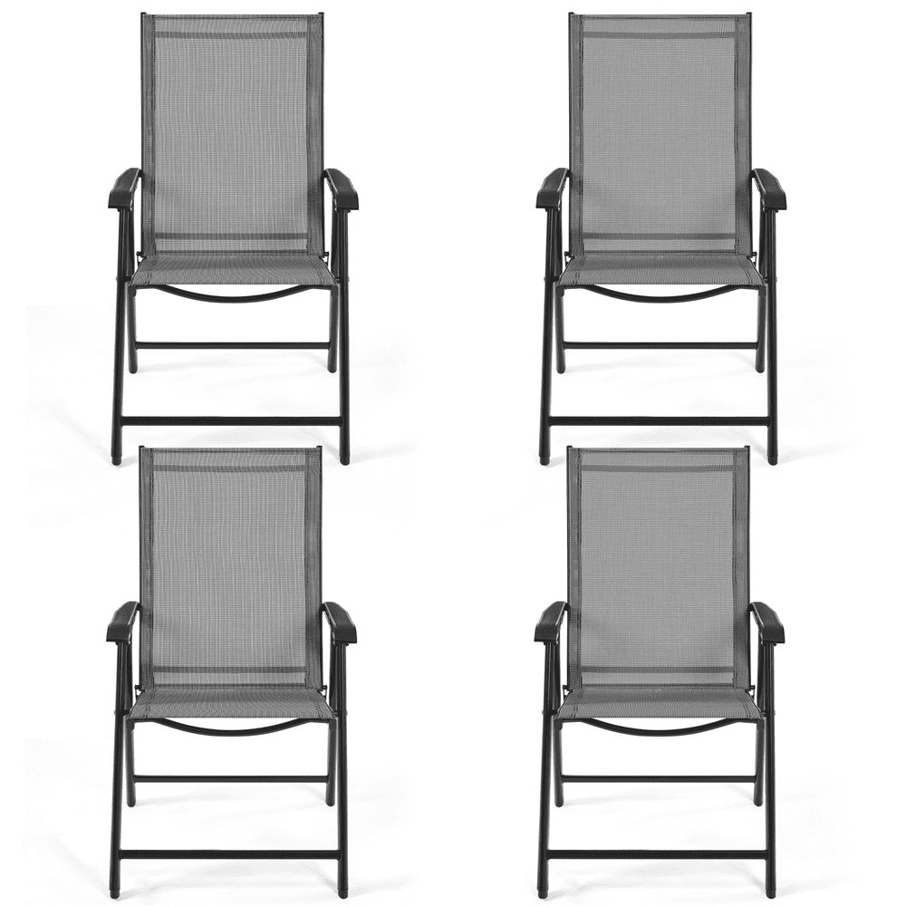 Renwick Outdoor Texteline Folding Dining Chairs with Backrest, Set of 4, Gray