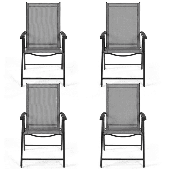 Renwick Outdoor Texteline Folding Dining Chairs with Backrest, Set of 4, Gray