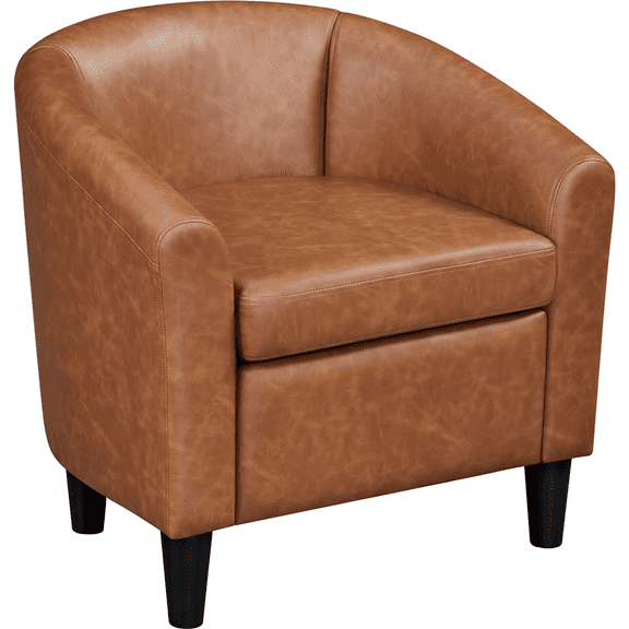 Renwick PU Leather Accent Barrel Chair with Curved Armrest, Brown