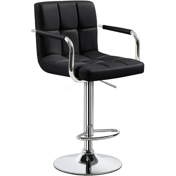 Renwick PU Leather Swivel Bar Stool with Large Steel Pedestal Base, Black