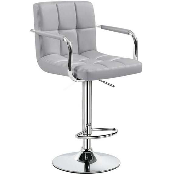 Renwick PU Leather Swivel Bar Stool with Large Steel Pedestal Base, Light Gray