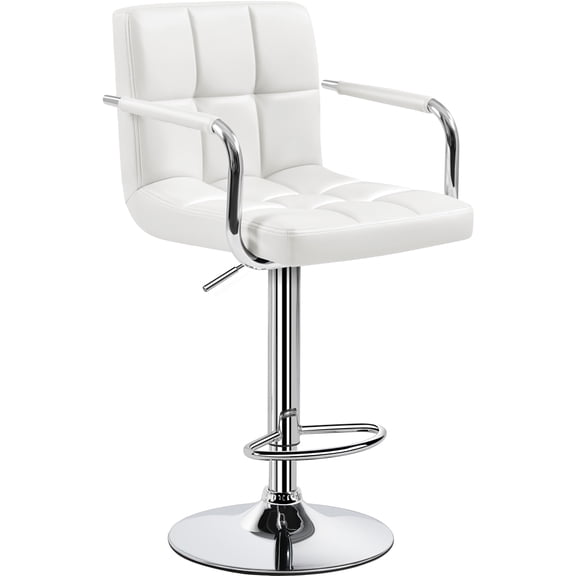 Renwick PU Leather Swivel Bar Stool with Large Steel Pedestal Base, White