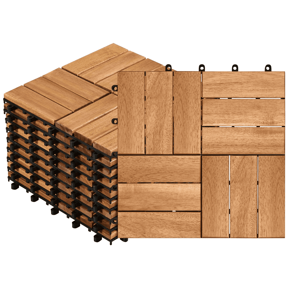Renwick Pack of 10 Waterproof Interlocking Deck Tiles for Outdoor & Indoor 12.5″ W × 12.5″ L, Wood