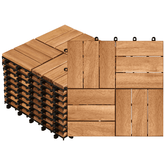 Renwick Pack of 10 Waterproof Interlocking Deck Tiles for Outdoor & Indoor 12.5″ W × 12.5″ L, Wood