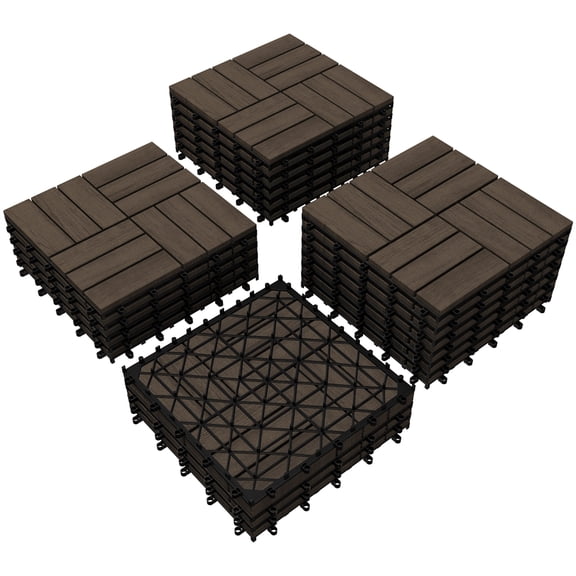 Renwick Pack of 27 Interlocking Deck Tiles, for Indoor Patio Garden, Black