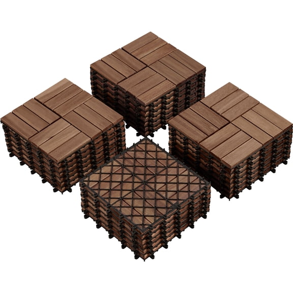 Renwick Pack of 27 Interlocking Deck Tiles, for Indoor Patio Garden, Brown