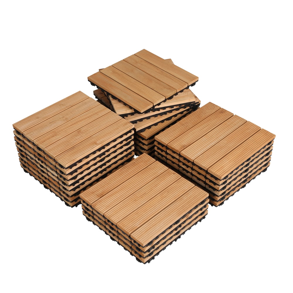 Renwick Pack of 27 Interlocking Wood Flooring Tiles for Outdoor & Indoor, Natural Wood