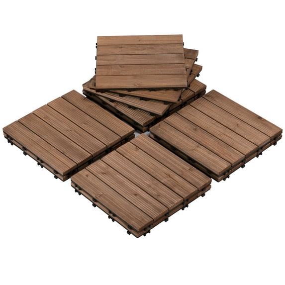 Renwick Patio Pavers Interlocking Wood Flooring Tiles, 12 inches x 12 inches, Pack of 22 Tiles