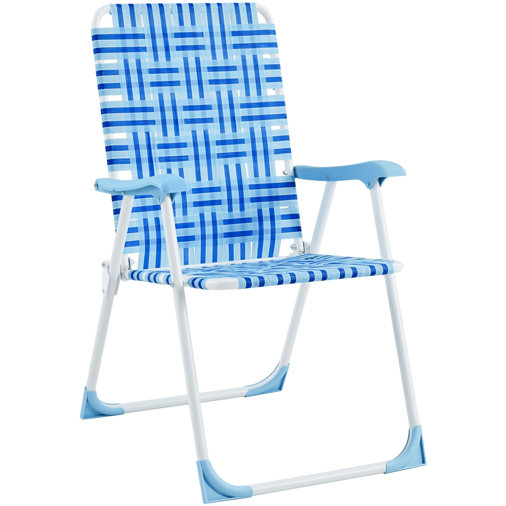 Renwick Patio Portable Webbed Folding Chairs for Garden and Poolside, Set of 2, Blue
