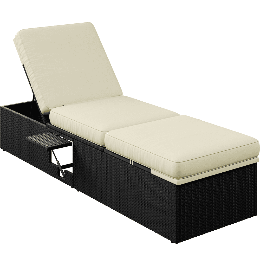 Renwick Patio Reclining Chaise Lounge with Adjustable Backrest, Black/Beige