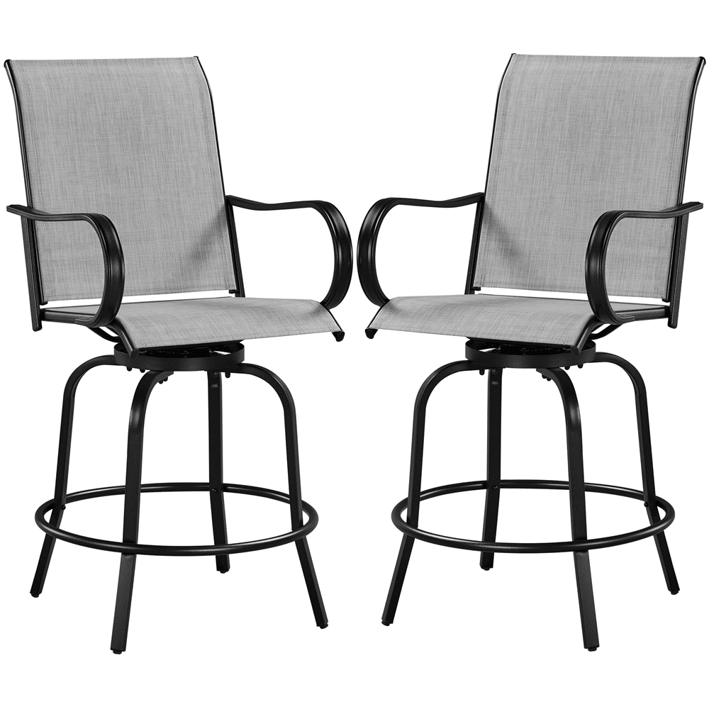 Renwick Patio Swivel Bar Stools with High Back, Set of 2, Black/Light Gray