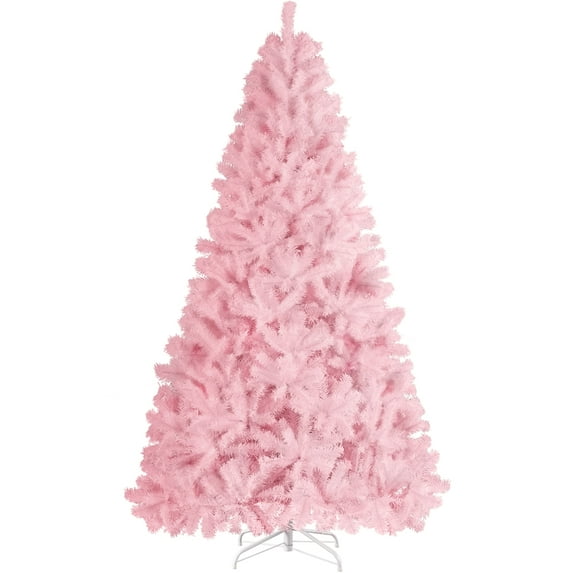 Easyfashion Pink Hinged Spruce Artificial Holiday Decorative Christmas Tree, with Foldable Stand 7.5'