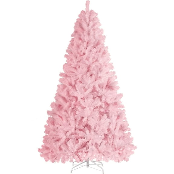 Easyfashion Pink Hinged Spruce Artificial Holiday Decorative Christmas Tree, with Foldable Stand 7.5'