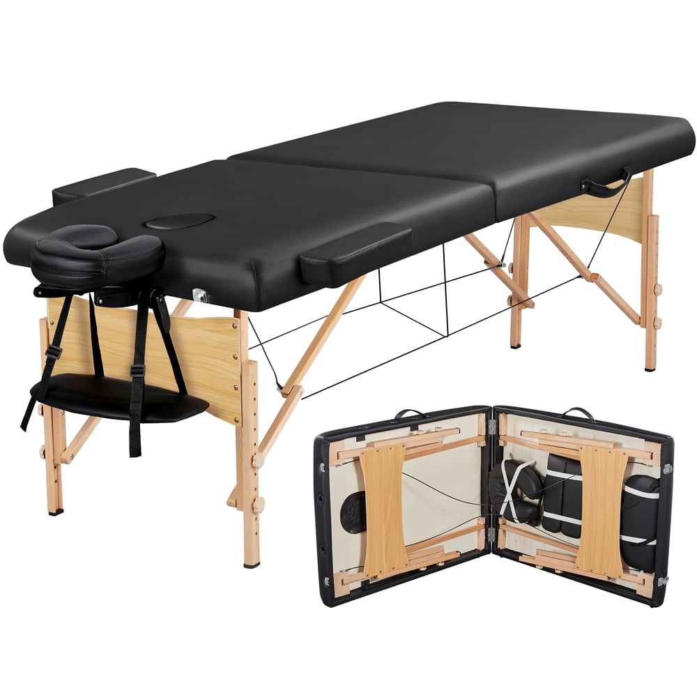 Renwick Portable Folding Massage Table with Face Cradle and Armrests, Black